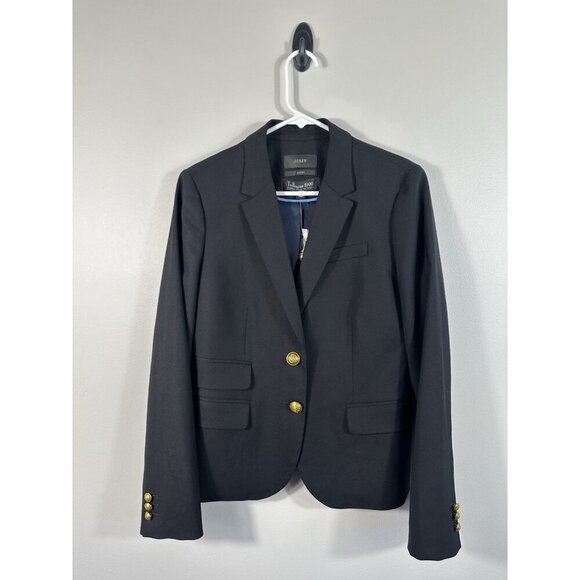 J Crew Blazer Womens 8 Black Dalton Tollegno 1900 Wool Stretch Gold Buttons